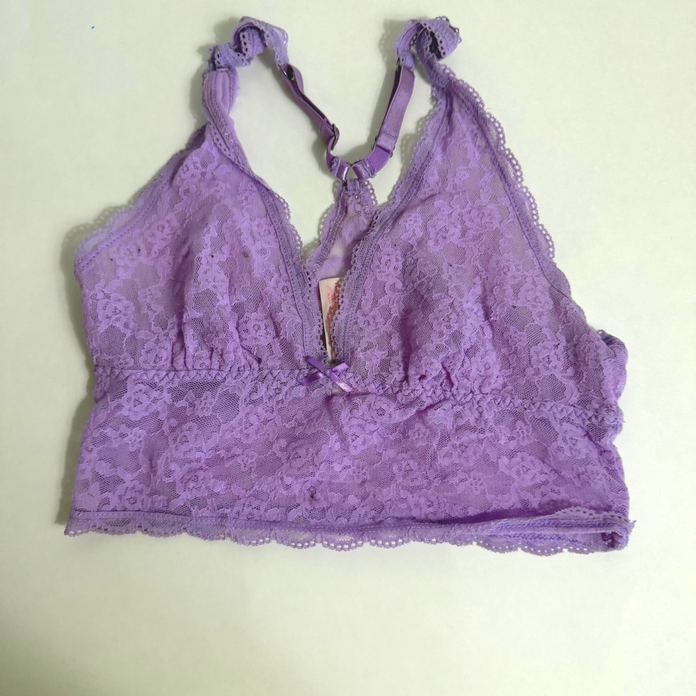 Victoria's Secret Purple Floral Lace Bralette Racerback Adjustable Straps S/P